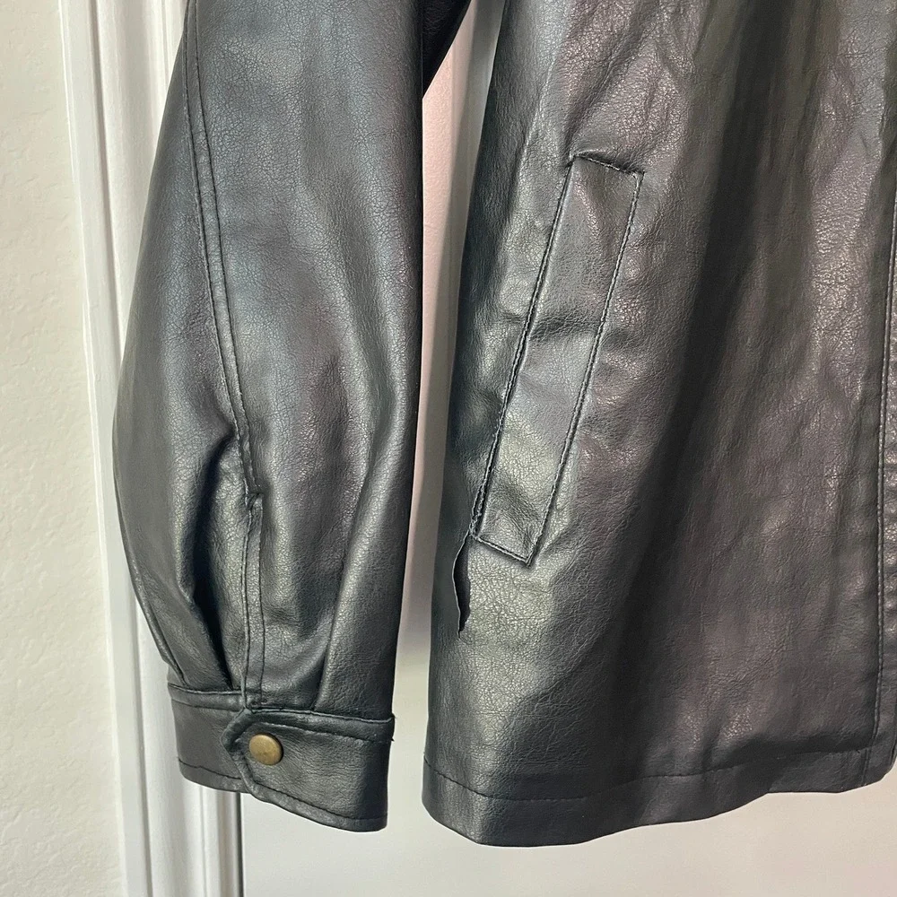 Whispering Smith London Mens Faux Leather Jacket Black Full Zip Quilted Lined L